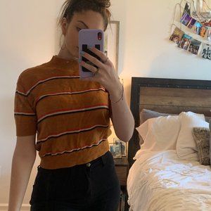 Free People Crop Striped Mock Neck Sweater